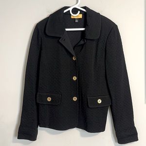 St. John Black button down quilted blazer jacket everyday chic classic size L